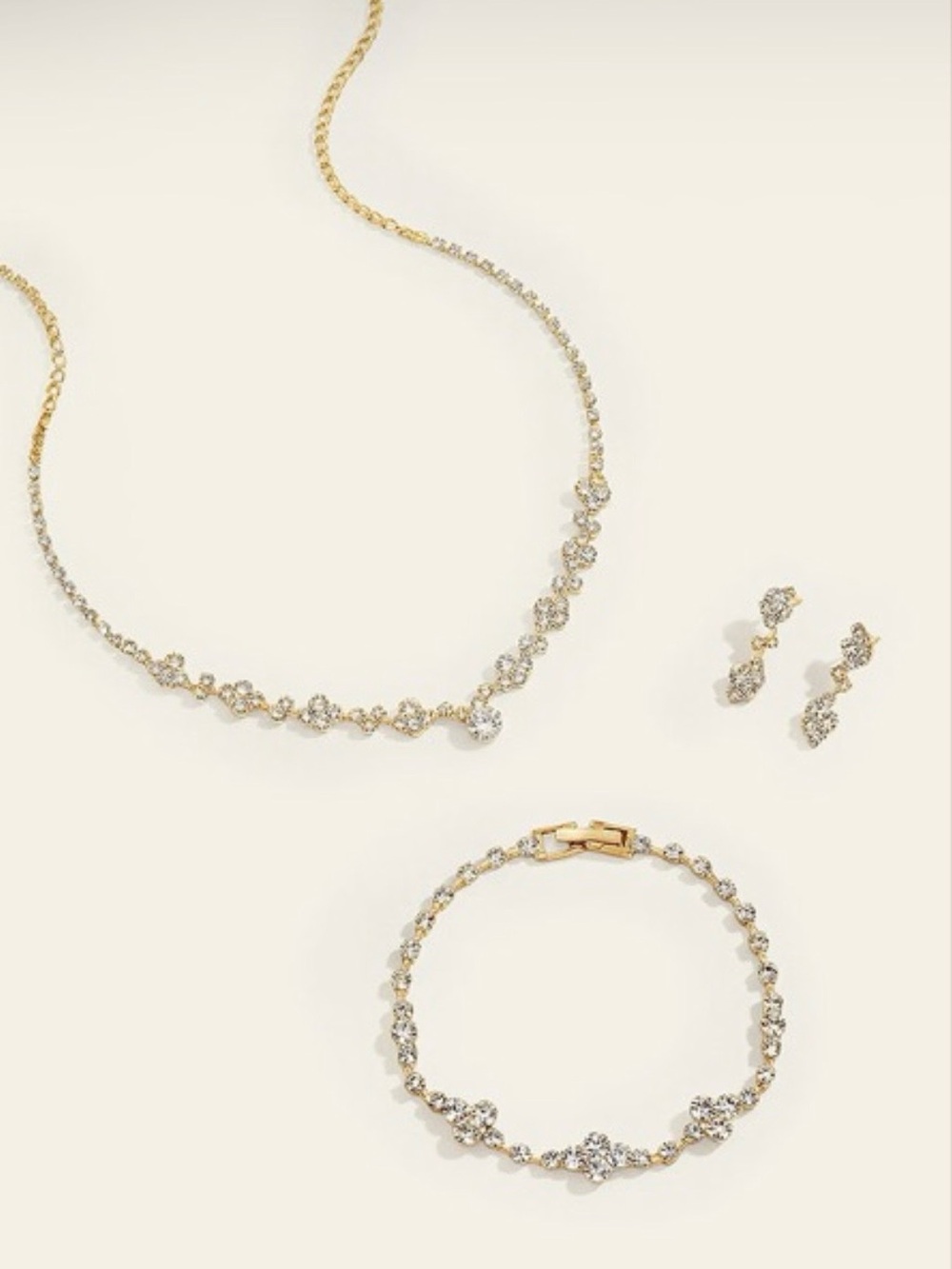 Gold-Tone Crystal Necklace, Bracelet & Earring Set - Sparkling Gold Jewelry
